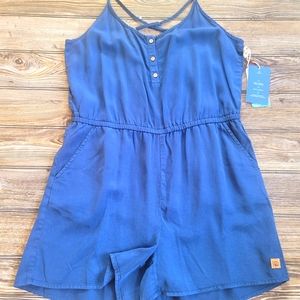 tentree Blue Sleeveless Romper with Crisscross Back